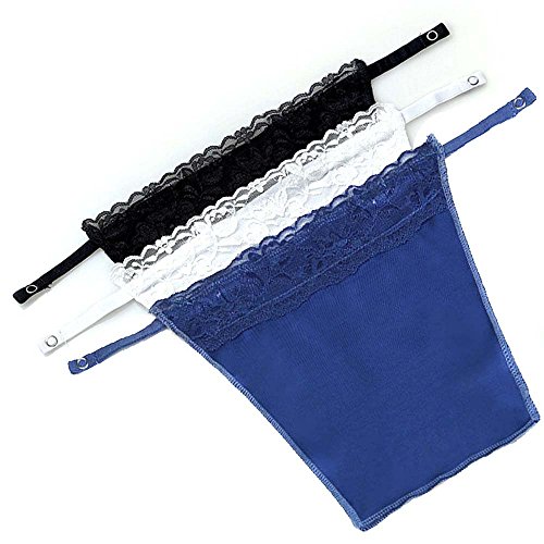 YWTAENOH 3-teiliges Damen-Oberteil mit Spitze zum Anklippen, Schwarz Weiß Marineblau, One Size Plus von YWTAENOH