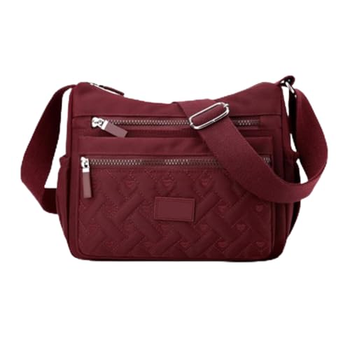 Umhängetasche Damen wasserdichtes Nylon | Multifach Reise & Alltag | Funktional mit verstellbarem Riemen (Wine Red,Medium) von YWeiLiangSan