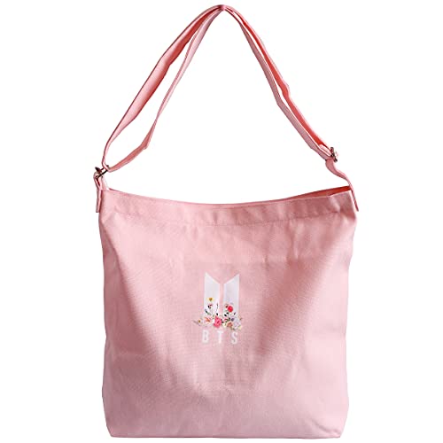YX&ST Kpop BTS Merchandise Canvas Umhängetasche, Hobo Crossbody Handtasche Casual Tote für Armee Geschenke Rosa, Pink, 15.2" x 3.5" x 13.4" von YX&ST