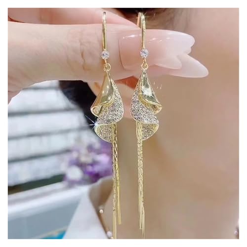 Boucles D'oreilles Femme Doppel Spirale Strass Lange Quaste Ohr Haken for Frauen Mode Licht Luxus Temperament Damen Hochzeit Partei Schmuck von YXADGML