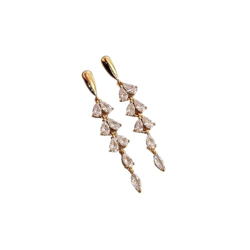 Boucles D'oreilles Femme Shiny Zirkon Quaste Blatt Form Gold Farbe Ohrringe for Womans Mode Schmuck Hochzeit Party Ungewöhnliche Mädchen Ohrringe von YXADGML