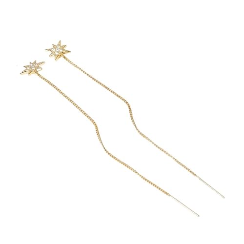 Boucles D'oreilles Femme Trendy Lange Quaste Kette Ohr Draht Hängende Ohrring Weibliche Vergoldet Glänzende Stern Ohr Gewinde Ohrringe for Frauen Schmuck(4pcs) von YXADGML