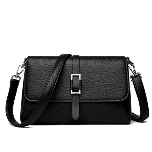 YXADGML Crossbody Bag Damen Handtaschen Damen Taschen Designer Weiches Leder Umhängetaschen Lässige Einfarbige Umhängetaschen for Frauen(Black) von YXADGML