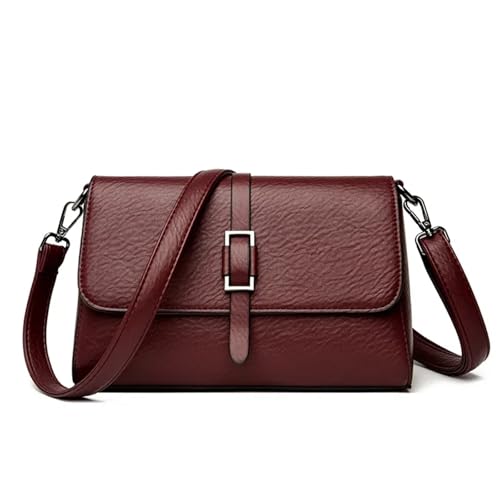 YXADGML Crossbody Bag Damen Handtaschen Damen Taschen Designer Weiches Leder Umhängetaschen Lässige Einfarbige Umhängetaschen for Frauen(Burgundy) von YXADGML