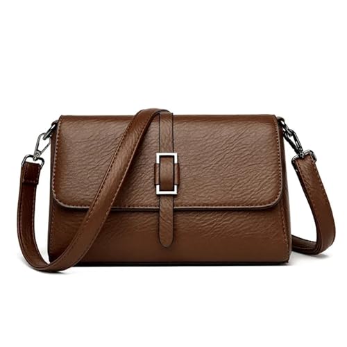YXADGML Crossbody Bag Damen Handtaschen Damen Taschen Designer Weiches Leder Umhängetaschen Lässige Einfarbige Umhängetaschen for Frauen(Coffee) von YXADGML