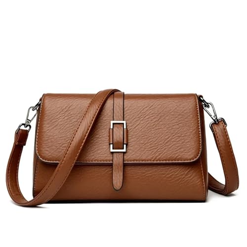 YXADGML Crossbody Bag Damen Handtaschen Damen Taschen Designer Weiches Leder Umhängetaschen Lässige Einfarbige Umhängetaschen for Frauen(Yellow Brown) von YXADGML