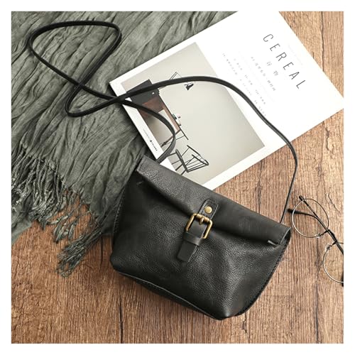 YXADGML Crossbody Bag Damen Weiche Echtes Leder Frauen Umhängetasche Weibliche Echt Leder Umhängetaschen Kleine Handtasche Retro Telefon Tasche for Mädchen(Black) von YXADGML