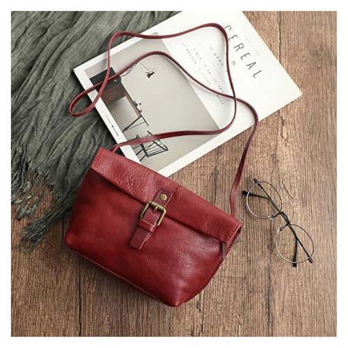 YXADGML Crossbody Bag Damen Weiche Echtes Leder Frauen Umhängetasche Weibliche Echt Leder Umhängetaschen Kleine Handtasche Retro Telefon Tasche for Mädchen(Burgundy) von YXADGML