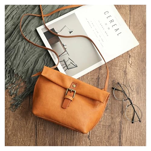 YXADGML Crossbody Bag Damen Weiche Echtes Leder Frauen Umhängetasche Weibliche Echt Leder Umhängetaschen Kleine Handtasche Retro Telefon Tasche for Mädchen(Yellow) von YXADGML
