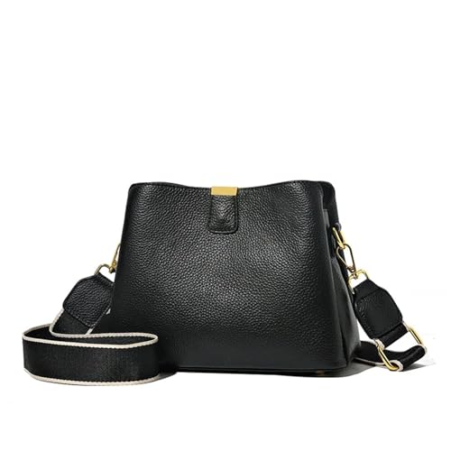 YXADGML Crossbody Bag Damen Weiche Echtleder-Damentaschen, einfarbig, einfache Pendler-Umhängetasche, Leder-Umhängetasche(Black) von YXADGML