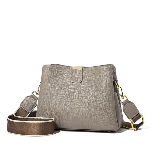 YXADGML Crossbody Bag Damen Weiche Echtleder-Damentaschen, einfarbig, einfache Pendler-Umhängetasche, Leder-Umhängetasche(GRAY) von YXADGML