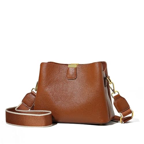 YXADGML Crossbody Bag Damen Weiche Echtleder-Damentaschen, einfarbig, einfache Pendler-Umhängetasche, Leder-Umhängetasche(Light Brown) von YXADGML