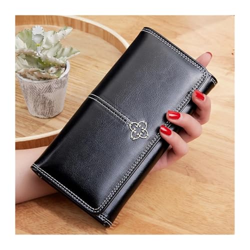 YXADGML Geldbörse Damen Damen Leder Geldbörse Frau Luxus Lange Geldbörsen Mode Frauen Geldbörsen Geld Taschen Handtaschen Damen Geldbörse Karten Halter(Black) von YXADGML