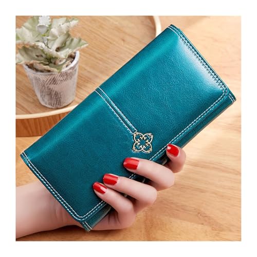 YXADGML Geldbörse Damen Damen Leder Geldbörse Frau Luxus Lange Geldbörsen Mode Frauen Geldbörsen Geld Taschen Handtaschen Damen Geldbörse Karten Halter(Blue) von YXADGML