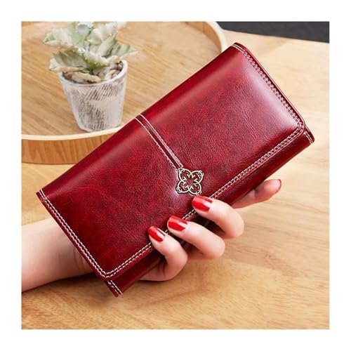 YXADGML Geldbörse Damen Damen Leder Geldbörse Frau Luxus Lange Geldbörsen Mode Frauen Geldbörsen Geld Taschen Handtaschen Damen Geldbörse Karten Halter(Wine Red) von YXADGML