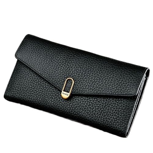 YXADGML Geldbörse Damen Echtes Leder Geldbörsen for Frauen Luxus Designer Damen Brieftasche Lange Geldbörsen Kartenhalter Clutch(Black) von YXADGML