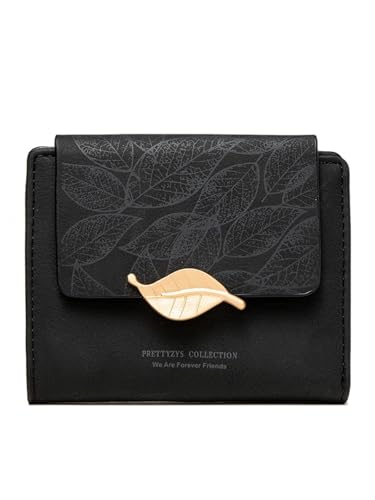 YXADGML Geldbörse Damen Geldbörse Damen Kurzes Nischendesign Einfaches Retro Frosted Leaf Damengeldbörse Mode Münzgeldbörse Reißverschluss Klappbar Student(Black) von YXADGML