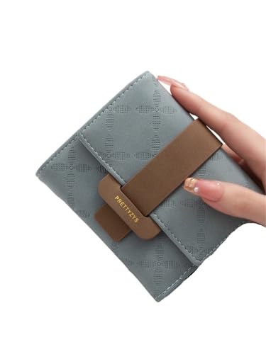 YXADGML Geldbörse Damen Geldbörse Damen PU Plaid Schnalle Einfache Multi-Card Falten Dreifach Falttasche Große Kapazität Student Damen Täglich(Blue) von YXADGML