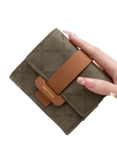 YXADGML Geldbörse Damen Geldbörse Damen PU Plaid Schnalle Einfache Multi-Card Falten Dreifach Falttasche Große Kapazität Student Damen Täglich(Dark Green) von YXADGML