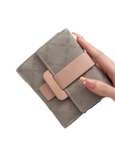 YXADGML Geldbörse Damen Geldbörse Damen PU Plaid Schnalle Einfache Multi-Card Falten Dreifach Falttasche Große Kapazität Student Damen Täglich(Gray) von YXADGML