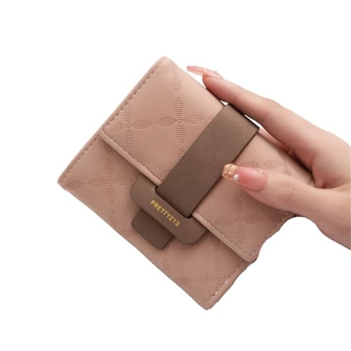 YXADGML Geldbörse Damen Geldbörse Damen PU Plaid Schnalle Einfache Multi-Card Falten Dreifach Falttasche Große Kapazität Student Damen Täglich(Pink) von YXADGML