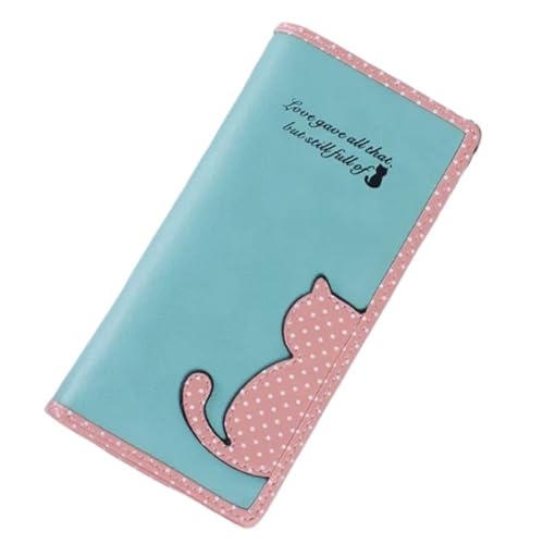 YXADGML Geldbörse Damen Geldbörse Katze Leder Lange Geldbörsen Damenmode Marke Lady Reißverschluss Geldbörsen Schöne Handtasche Clutch(Green) von YXADGML