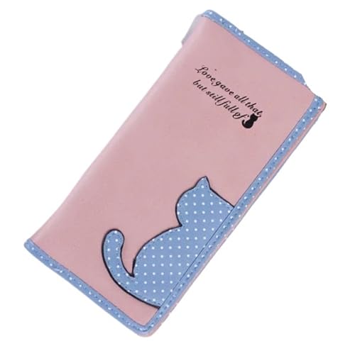 YXADGML Geldbörse Damen Geldbörse Katze Leder Lange Geldbörsen Damenmode Marke Lady Reißverschluss Geldbörsen Schöne Handtasche Clutch(Pink) von YXADGML