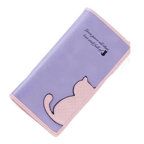 YXADGML Geldbörse Damen Geldbörse Katze Leder Lange Geldbörsen Damenmode Marke Lady Reißverschluss Geldbörsen Schöne Handtasche Clutch(Purple) von YXADGML