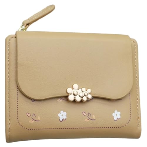 YXADGML Geldbörse Damen Geldbörse mit Blumendruck, kleine Geldbörse aus PU, Kartenhalter mit Mehreren Fächern(Khaki) von YXADGML