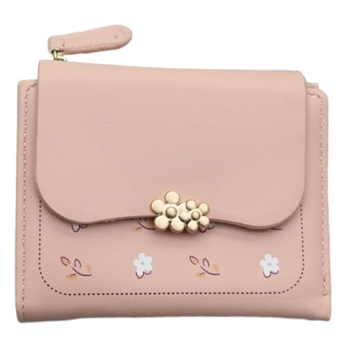 YXADGML Geldbörse Damen Geldbörse mit Blumendruck, kleine Geldbörse aus PU, Kartenhalter mit Mehreren Fächern(Pink) von YXADGML