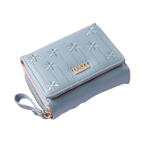 YXADGML Geldbörse Damen Kleine Damenbrieftasche aus massivem, kurzem Pu-Leder, Damenbrieftasche mit Haspe, Münzgeldbörse, Kartenhalter for Mädchen, Studentin, Clutch, Geldbeutel(Blue) von YXADGML