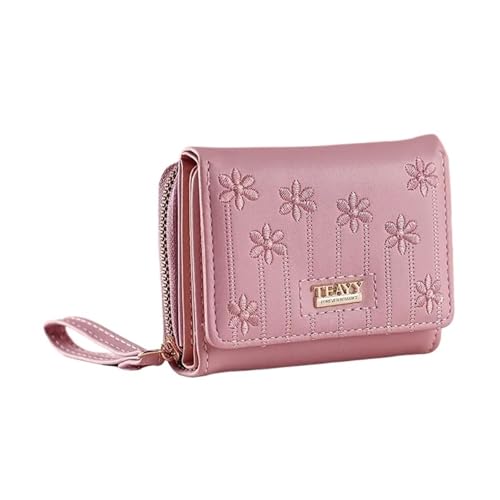 YXADGML Geldbörse Damen Kleine Damenbrieftasche aus massivem, kurzem Pu-Leder, Damenbrieftasche mit Haspe, Münzgeldbörse, Kartenhalter for Mädchen, Studentin, Clutch, Geldbeutel(Pink) von YXADGML
