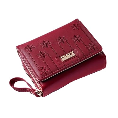 YXADGML Geldbörse Damen Kleine Damenbrieftasche aus massivem, kurzem Pu-Leder, Damenbrieftasche mit Haspe, Münzgeldbörse, Kartenhalter for Mädchen, Studentin, Clutch, Geldbeutel(Red) von YXADGML