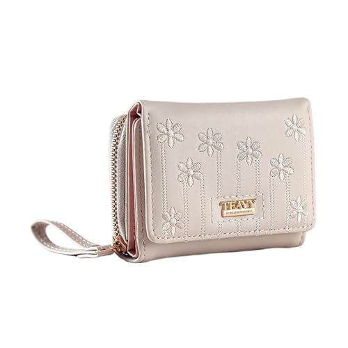 YXADGML Geldbörse Damen Kleine Damenbrieftasche aus massivem, kurzem Pu-Leder, Damenbrieftasche mit Haspe, Münzgeldbörse, Kartenhalter for Mädchen, Studentin, Clutch, Geldbeutel(White) von YXADGML