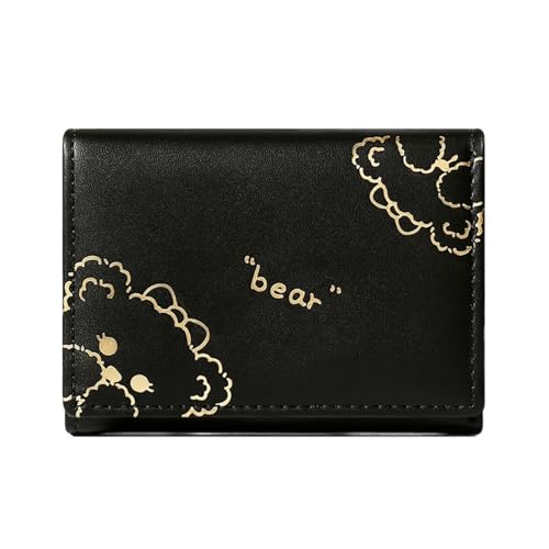 YXADGML Geldbörse Damen Kurze kleine Geldbörse Brieftasche dreifach gefaltet Kartenhalter Geldbeutel Damen Studentin Mädchen Kredit ID Tasche Bär Geldbörsen(Black) von YXADGML