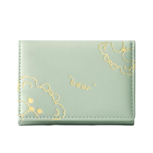 YXADGML Geldbörse Damen Kurze kleine Geldbörse Brieftasche dreifach gefaltet Kartenhalter Geldbeutel Damen Studentin Mädchen Kredit ID Tasche Bär Geldbörsen(Green) von YXADGML