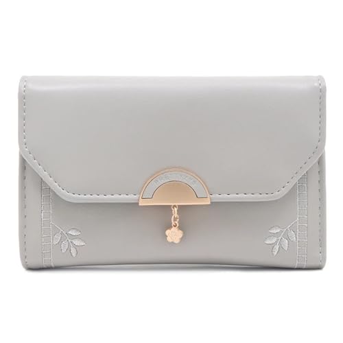 YXADGML Geldbörse Damen Mittelgroße Geldbörse mit Kartenhalter, PU-Leder, Damengeldbörse, hohe Kapazität, Blatt-Design, Münzgeldbörse for Mädchen, dreifach gefaltet(Blue) von YXADGML