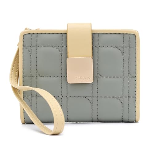YXADGML Geldbörse Damen Mode Damen Brieftaschen und Geldbörsen PU Leder Kurze Brieftasche Weibliche Armband Gestreiften Plaid Frauen Geldbörsen(Green) von YXADGML