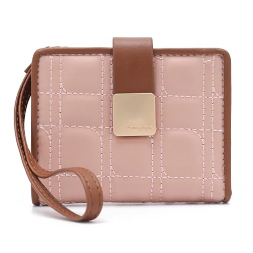 YXADGML Geldbörse Damen Mode Damen Brieftaschen und Geldbörsen PU Leder Kurze Brieftasche Weibliche Armband Gestreiften Plaid Frauen Geldbörsen(Pink) von YXADGML