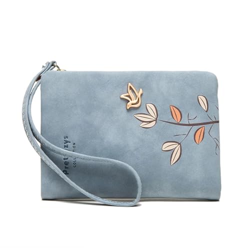YXADGML Geldbörse Damen Mode Frische Blume Kleine Brieftasche Frauen Weiche Leder Damen Geldbörsen Kurze Weibliche Brieftasche Mädchen Mit Armband(Blue) von YXADGML