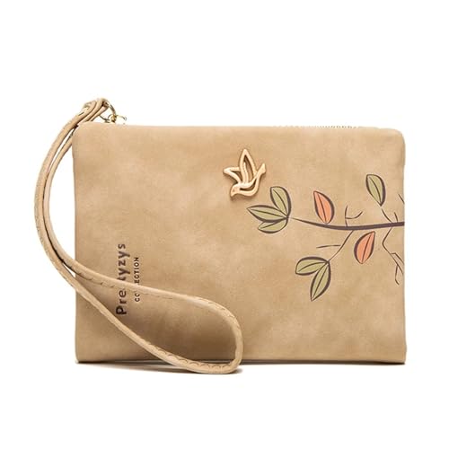 YXADGML Geldbörse Damen Mode Frische Blume Kleine Brieftasche Frauen Weiche Leder Damen Geldbörsen Kurze Weibliche Brieftasche Mädchen Mit Armband(Khaki) von YXADGML