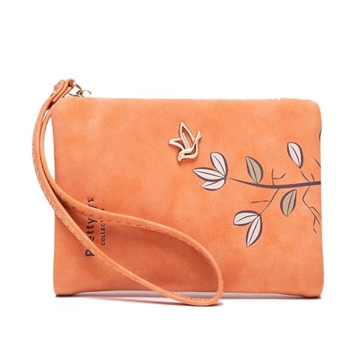 YXADGML Geldbörse Damen Mode Frische Blume Kleine Brieftasche Frauen Weiche Leder Damen Geldbörsen Kurze Weibliche Brieftasche Mädchen Mit Armband(Orange) von YXADGML