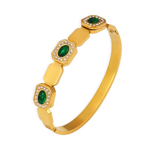 YXBQueen Armreifen Gold Damen 18K Vergoldetes Titanstahl Oval Edelstein Geburtsstein Armband Armschmuck mit Verschluss für Frauen YXBQueen Armreifen Gold Damen 18K Vergoldetes Titanstahl Oval Edelstein Geburtsstein Armband Armschmuck mit Verschluss für Frauen von YXBQueen