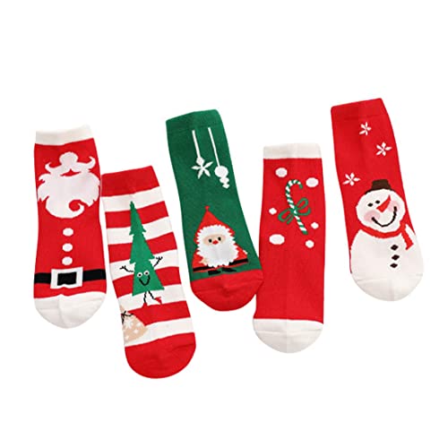 YXBQueen Unisex Cartoon Rentier Schneemann Schneeflocke Bär Muster Socken für Kinder Santa Claus Baumwolle Wintersocken für Kinder von YXBQueen