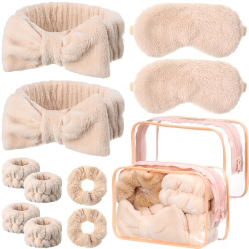 10 Stück Spa-Übernachtungsparty-Zubehör, 2 Spa-Stirnbänder, 2 Armbänder, 2 Plüsch-Schlafaugen, 2 Samt-Haargummis, 2 transparente Kosmetiktaschen zum Waschen der Haut, Gesicht, Make-up, Schlummer von YXBZKGDCNG
