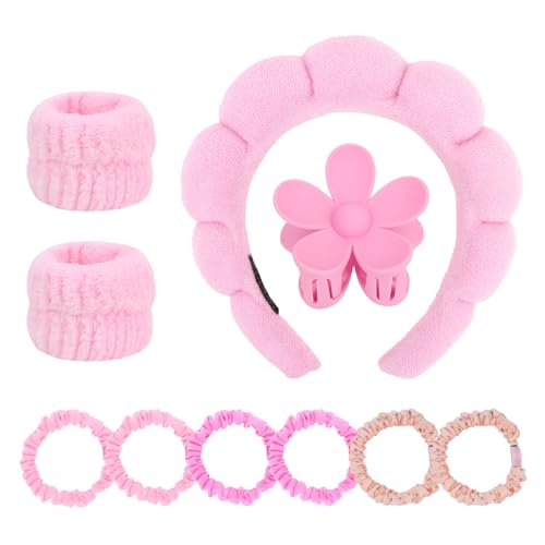 10-teiliges rosa Spa-Set, Hautpflege- und Make-up-Stirnbänder, Handgelenk-Waschbänder, Teenager-Geschenke von YXBZKGDCNG