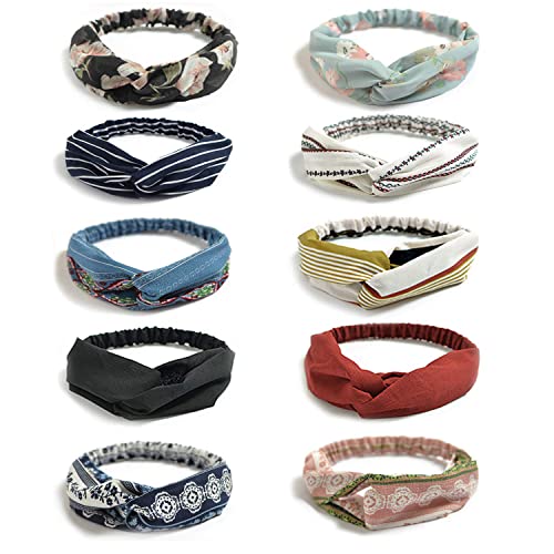 Boho-Stirnbänder für Damen, überkreuzt, elastische Haarbänder, Yoga-Blume, 10 Stück von YXBZKGDCNG