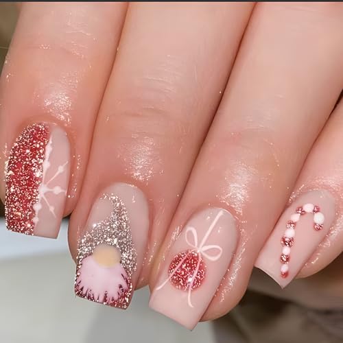 French False Nails - Press on Nails - Full Cover False Nails Christmas Square Stick on Nails - French Fake Nails (Leopard Print French, 1) von YXBZKGDCNG