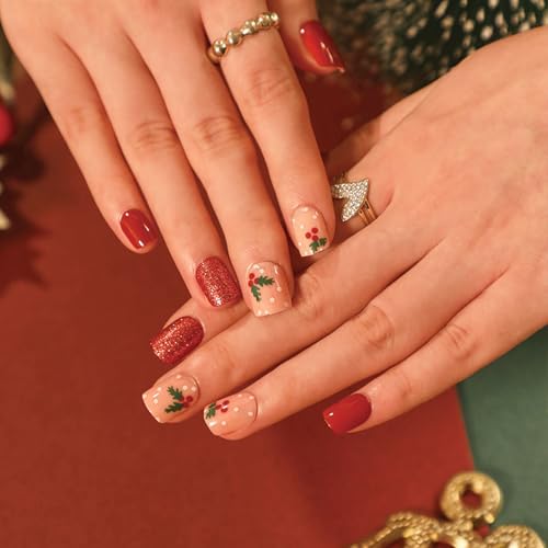French False Nails - Press on Nails - Full Cover False Nails Christmas Square Stick on Nails - French Fake Nails (Leopard Print French, 1) von YXBZKGDCNG