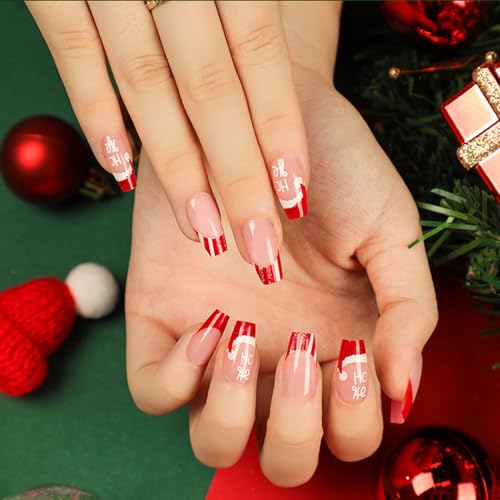 French False Nails - Press on Nails - Full Cover False Nails Christmas Square Stick on Nails - French Fake Nails (Leopard Print French, 1) von YXBZKGDCNG